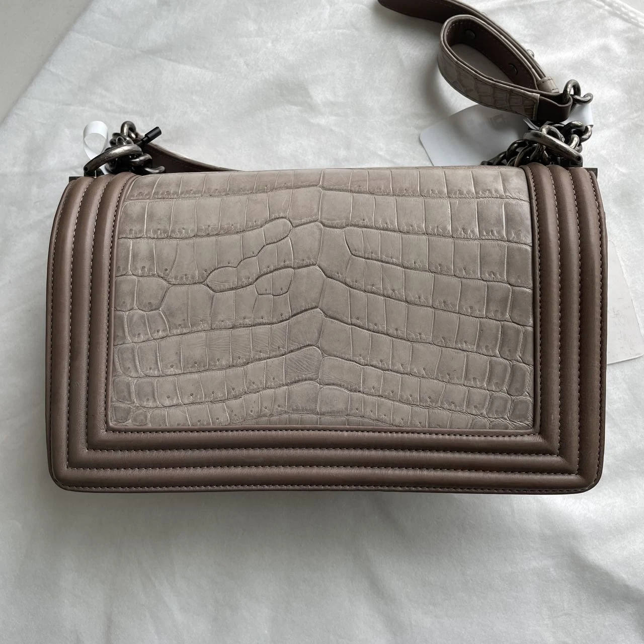 CHANEL Boy Medium Beige Crocodile Leather CHANEL Boy Medium Beige Crocodile Leather