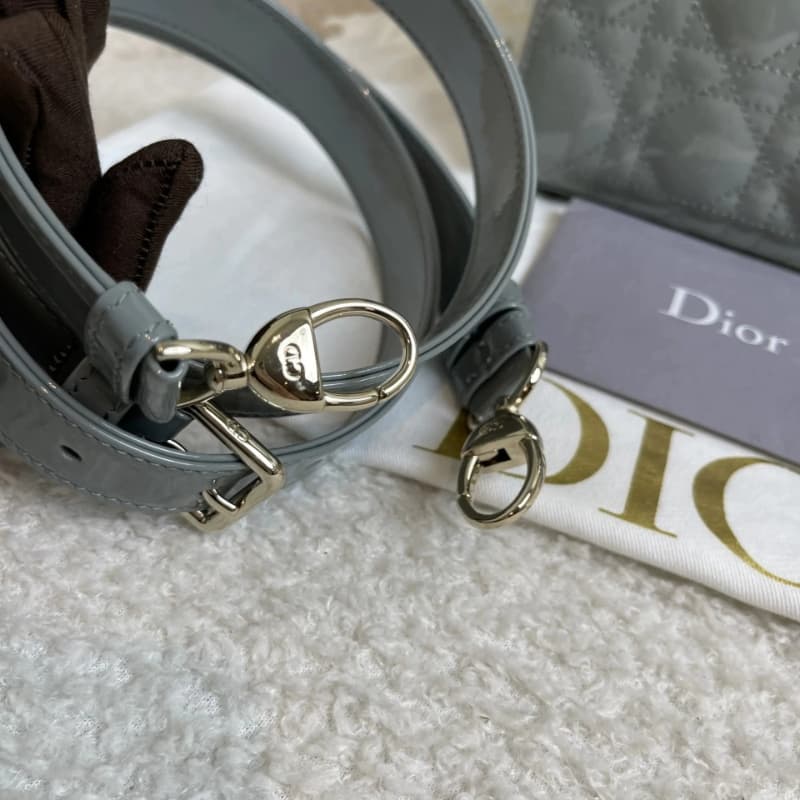 DIOR Small Lady Dior Bag Grey Patent Leather New DIOR Small Lady Dior Bag Grey Patent Leather New