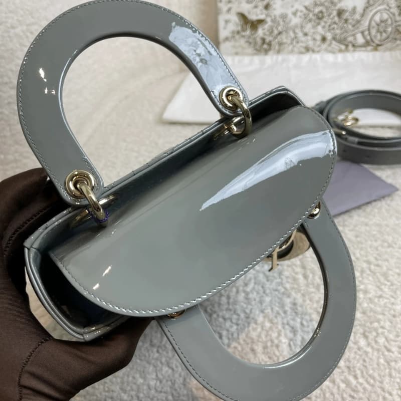 DIOR Small Lady Dior Bag Grey Patent Leather New DIOR Small Lady Dior Bag Grey Patent Leather New