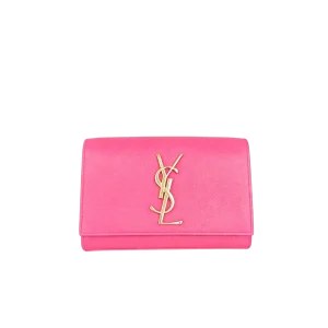 SAINT LAURENT Kate Medium Hot Pink Grained Leather With Gold Hardware