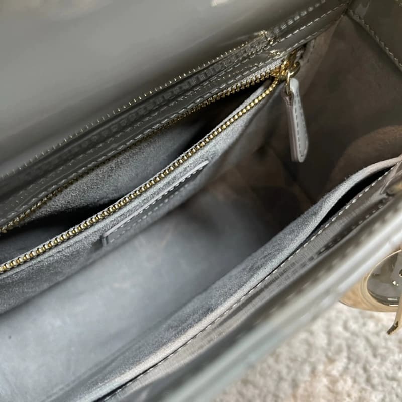 DIOR Small Lady Dior Bag Grey Patent Leather New DIOR Small Lady Dior Bag Grey Patent Leather New