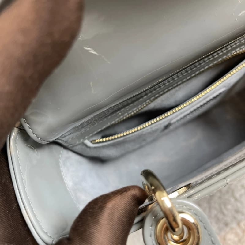 DIOR Small Lady Dior Bag Grey Patent Leather New DIOR Small Lady Dior Bag Grey Patent Leather New