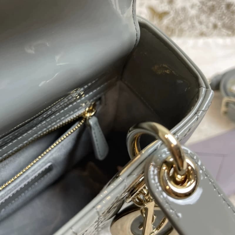 DIOR Small Lady Dior Bag Grey Patent Leather New DIOR Small Lady Dior Bag Grey Patent Leather New