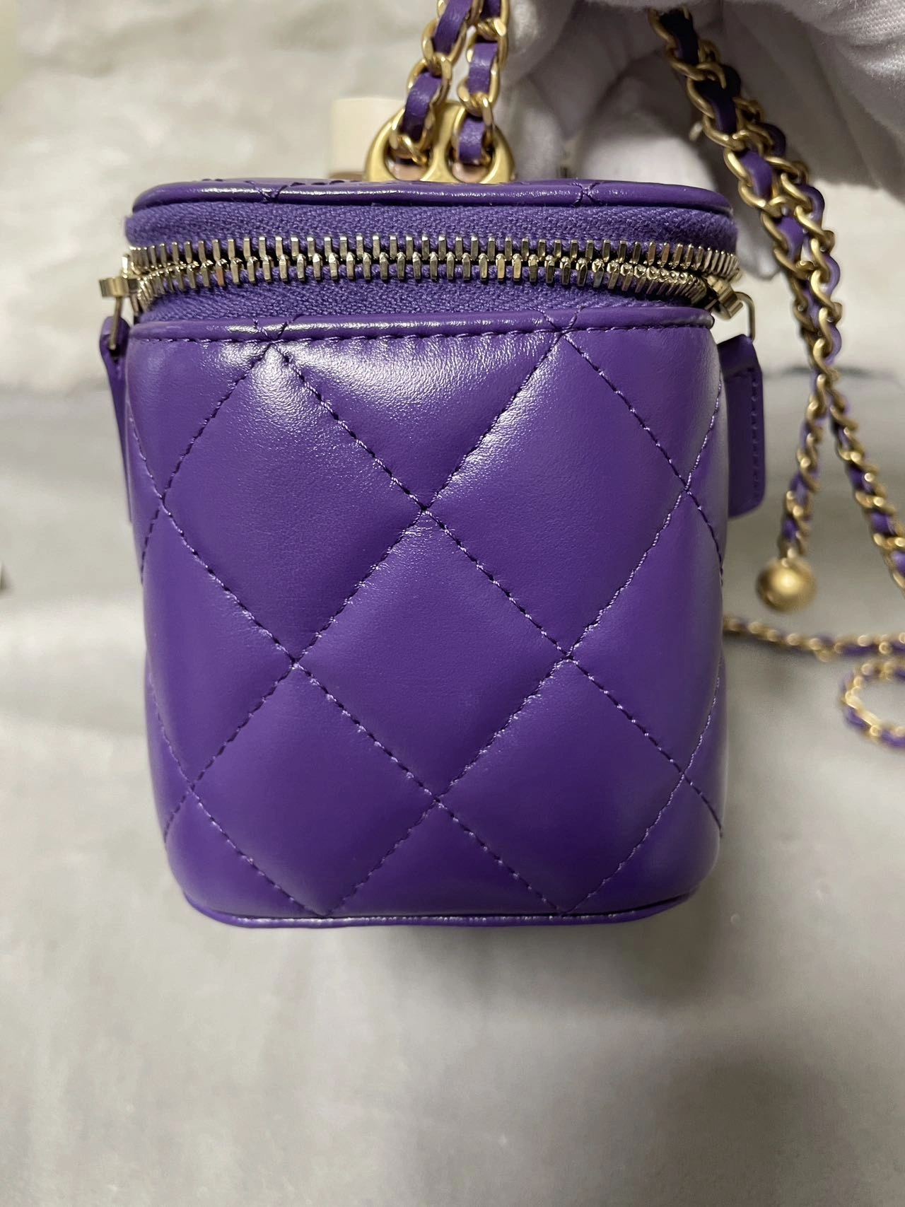 CHANEL Mini Vanity Case With Chain Purple Calfskin Leather CHANEL Mini Vanity Case With Chain Purple Calfskin Leather