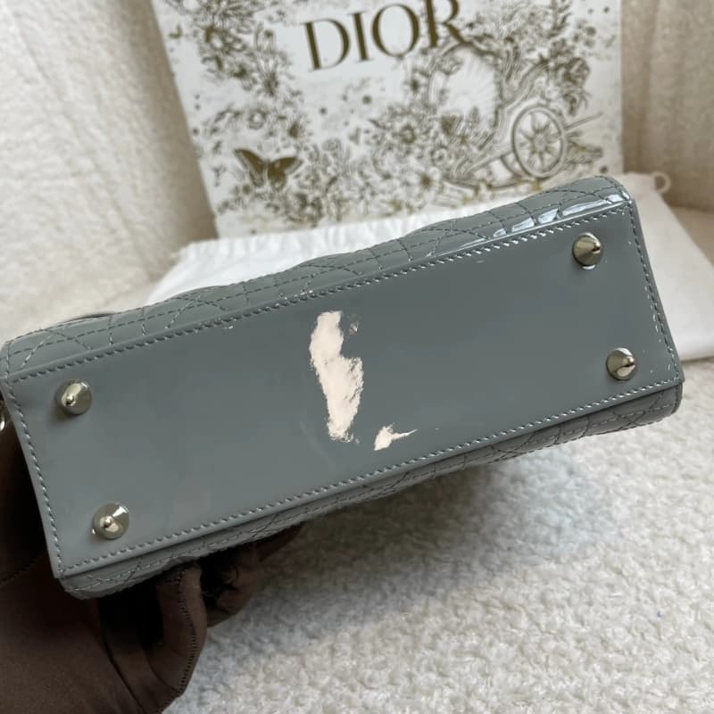 DIOR Small Lady Dior Bag Grey Patent Leather New DIOR Small Lady Dior Bag Grey Patent Leather New