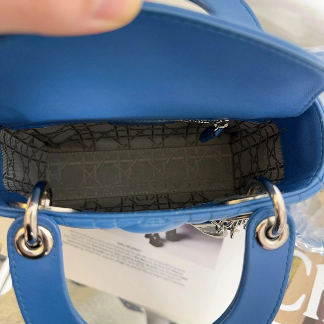 DIOR Lady Dior Mini Blue Lambskin Bag DIOR Lady Dior Mini Blue Lambskin Bag