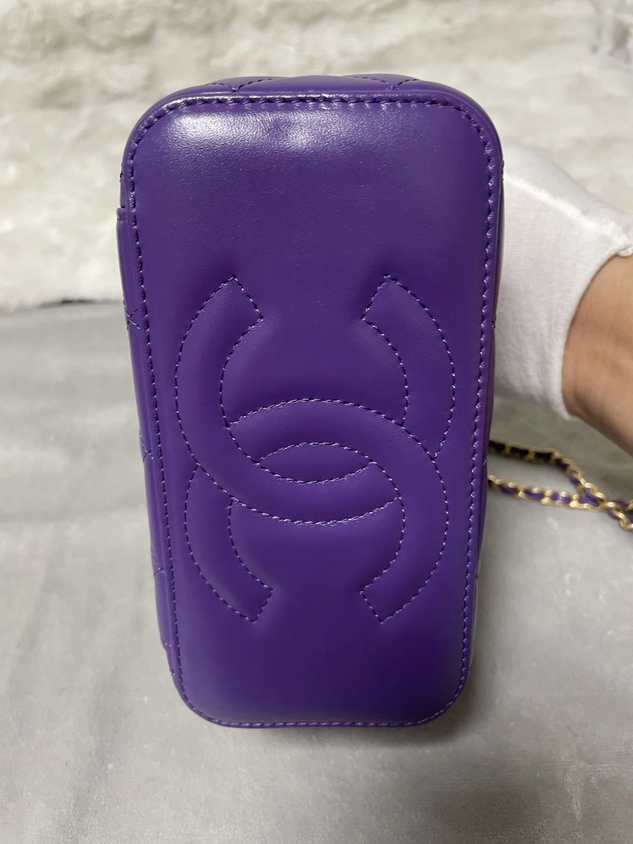 CHANEL Mini Vanity Case With Chain Purple Calfskin Leather CHANEL Mini Vanity Case With Chain Purple Calfskin Leather