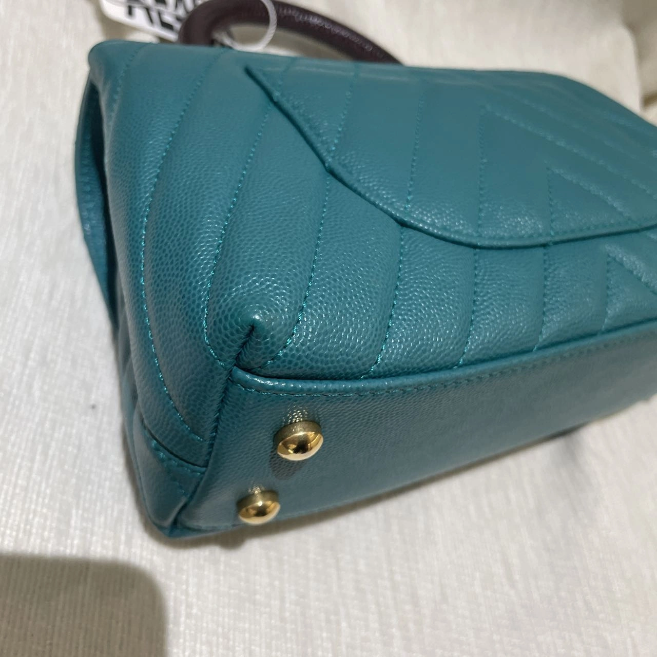 CHANEL Coco Handle Small Green Chevron Quilted Caviar Calfskin Leather CHANEL Coco Handle Small Green Chevron Quilted Caviar Calfskin Leather