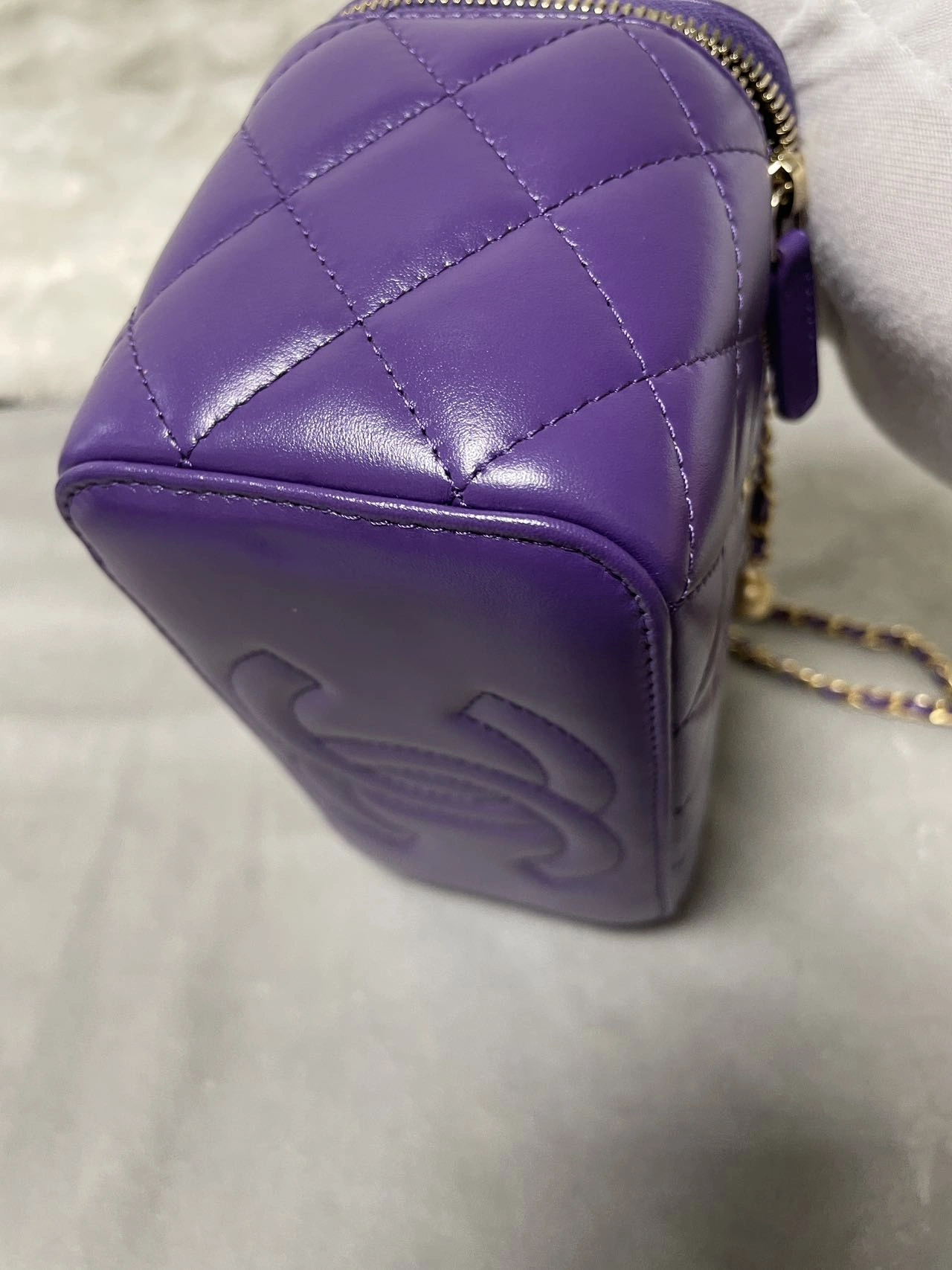 CHANEL Mini Vanity Case With Chain Purple Calfskin Leather CHANEL Mini Vanity Case With Chain Purple Calfskin Leather