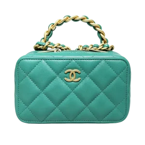 CHANEL Vanity Case Mini Green Lambskin With Braided Chain Handle & Gold Hardware