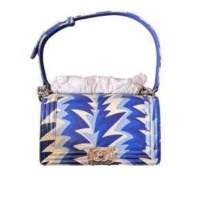 Chanel Le Boy Medium Blue/White Print Calfskin Leather