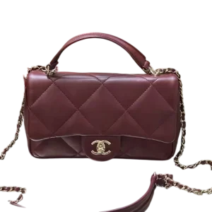 Chanel S Red Lambskin Flap Bag with Top Handle