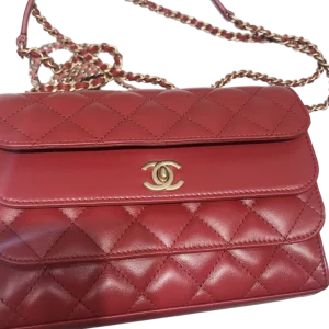 Chanel Red Calfskin Leather Organizer Flap Bag