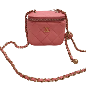 CHANEL Mini Vanity on Pearl Chain Pink Lambskin