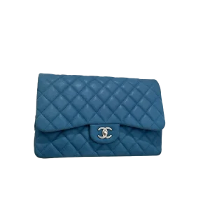 CHANEL Classic Flap Jumbo/Large Blue Caviar Leather
