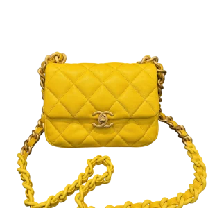 CHANEL Flap Bag Small Yellow Calfskin Leather Chain Crossbody