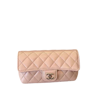 CHANEL Flap Sunglasses Case Mini Iridescent Pink Calfskin Leather