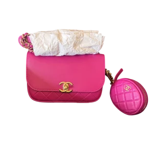 CHANEL Flap Bag  Purse Set Mini Pink Calfskin Leather